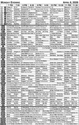 Monday evening TV listings